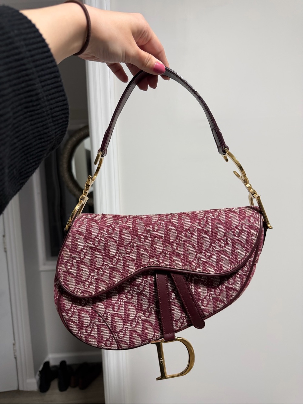 Dior Burgundy Saddle Shoulder Bag with Gold Hardware